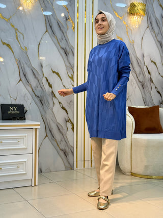 NY MEHLİKA KENDİNDEN DESENLİ SOĞUK İP TUNİK 3293