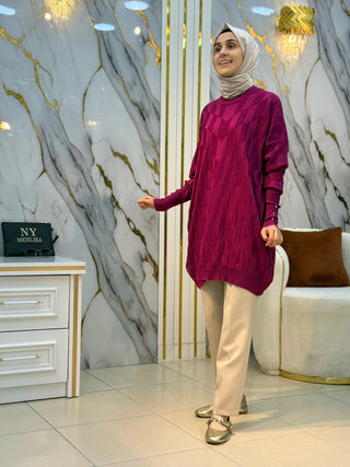 NY MEHLİKA KENDİNDEN DESENLİ SOĞUK İP TUNİK 3293