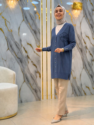 NY MEHLİKA YAKA GÜL İŞLEMELİ SOĞUK İP HIRKA 3302