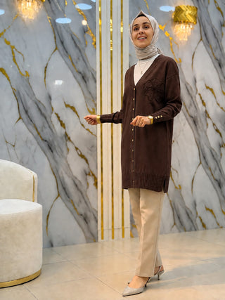 NY MEHLİKA YAKA GÜL İŞLEMELİ SOĞUK İP HIRKA 3302