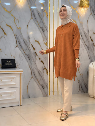 NY MEHLİKA GÖMLEK YAKA V DESEN SOĞUK İP TUNİK 3304
