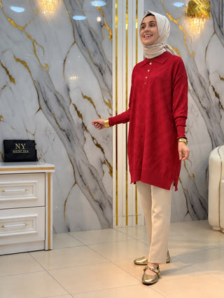 NY MEHLİKA GÖMLEK YAKA V DESEN SOĞUK İP TUNİK 3304