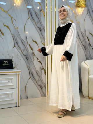 İKOLL KONTRAST GARNİLİ İŞLEMELİ OVERSİZE NAMAZ ELBİSE 33073