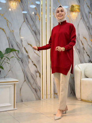 NY MEHLİKA DİK YAKA FERMUAR DETAYLI YIRTMAÇLI TUNİK 3313