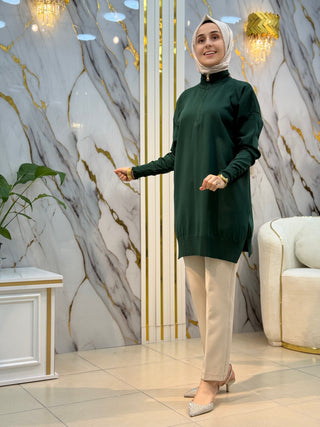 NY MEHLİKA DİK YAKA FERMUAR DETAYLI YIRTMAÇLI TUNİK 3313