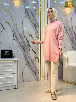 NY MEHLİKA DİK YAKA FERMUAR DETAYLI YIRTMAÇLI TUNİK 3313