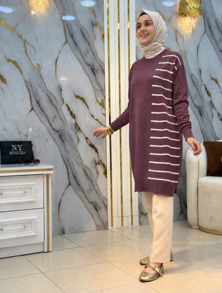 NY MEHLİKA ANGORA ÇİZGİLİ SOĞUK İPLİK TUNİK 3314
