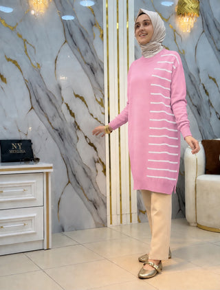 NY MEHLİKA ANGORA ÇİZGİLİ SOĞUK İPLİK TUNİK 3314
