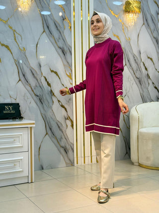 NY MEHLİKA KOL VE YAN TARAFLARI ÇİZGİLİ TUNİK 3374