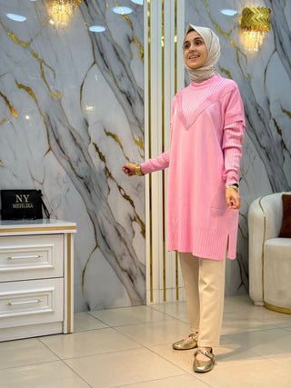 NY MEHLİKA V DETAY TASARIM DESEN SOĞUK İP  TUNİK 3371