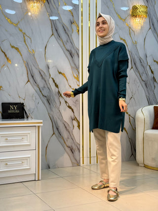 NY MEHLİKA V DETAY TASARIM DESEN SOĞUK İP  TUNİK 3371