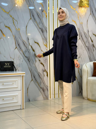 NY MEHLİKA V DETAY TASARIM DESEN SOĞUK İP  TUNİK 3371