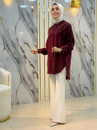 NY MEHLİKA DANTEL İŞLEME BEBE YAKA DETAYLI GÖMLEK 2852