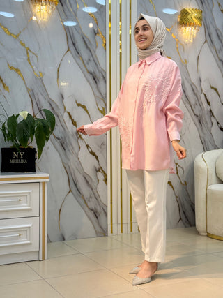 NY MEHLİKA NAKIŞ TAŞ İŞLEMELİ GÖMLEK OVERSİZE 5408