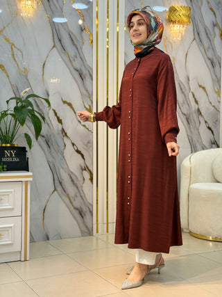 KADO ÖNÜ DÜĞMELİ İPEKSİ UZUN TUNİK 262430