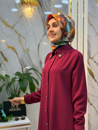 NY MEHLİKA YAKA TAŞ İŞLEMELİ UZUN GÖMLEK 1199