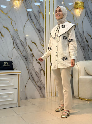 LAMELİF STORE BEBE YAKA DANTEL İŞLEMELİ GÖMLEK 427