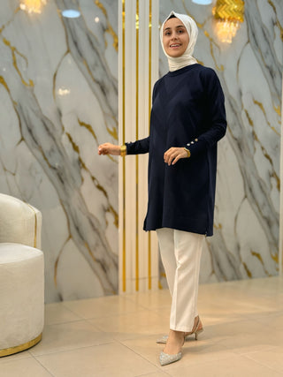 NY MEHLİKA ZİGZAG DETAY SOĞUK İP TUNİK 3183