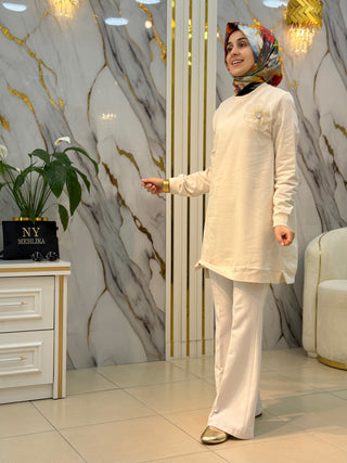 KADO ÖNÜ ÇİÇEK BRONŞLU DETAYLI TUNİK 262609