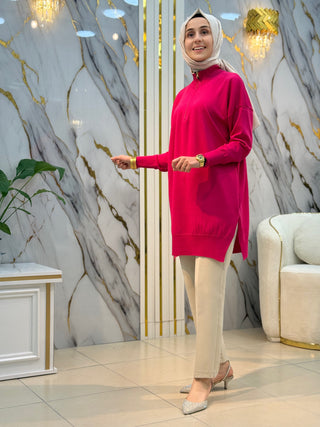 NY MEHLİKA DİK YAKA FERMUAR DETAYLI YIRTMAÇLI TUNİK 3313