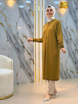 NY MEHLİKA YAKA FERMUAR VE ÇİZGİ DETAY SOĞUK İP TUNİK 35338