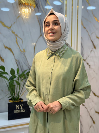 NY MEHLİKA YAKA NEHİR TAŞ İŞLEMELİ GÖMLEK 5459