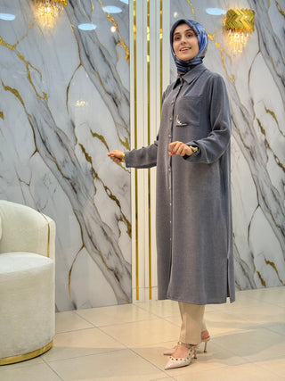 KADO YAKA TAŞ VE CEP DETAYLI UZUN TUNİK 251026