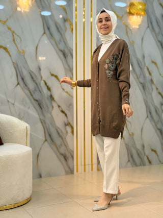 NY MEHLİKA ÇİÇEK İŞLEMELİ SOĞUK İP HIRKA 3280