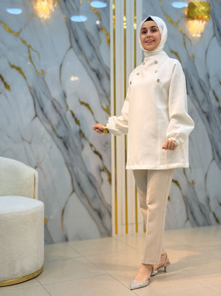 PLİSE DÜĞME DETAY TASARIM TUNİK 24134