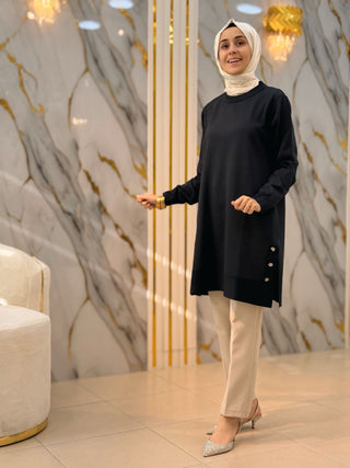 KADO YANI DÜĞMELİ SOĞUK İP TUNİK 2725007