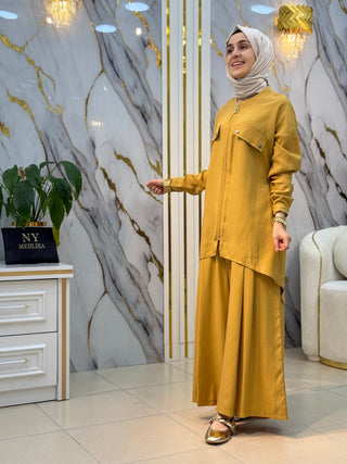 KADO ÖNÜ KISA ARKASI UZUN ETEKLİ PANTOLONLU TAKIM 251267