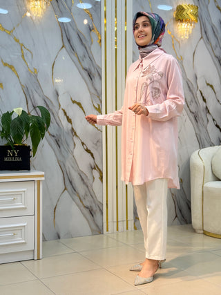 AYŞE AKAY MODA NAKIŞ İŞLEMELİ TENSEL GÖMLEK 5104