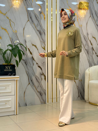 KADO ÖNÜ ÇİÇEK BRONŞLU DETAYLI TUNİK 262609