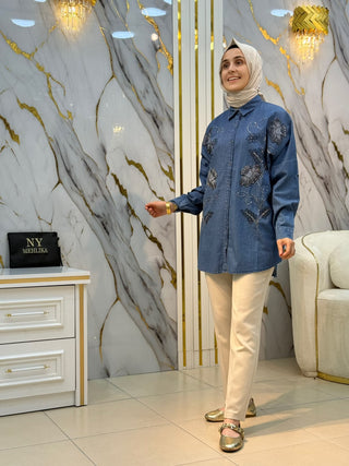 NY MEHLİKA ÖNÜ PUL İŞLEMELİ GÖMLEK 1749