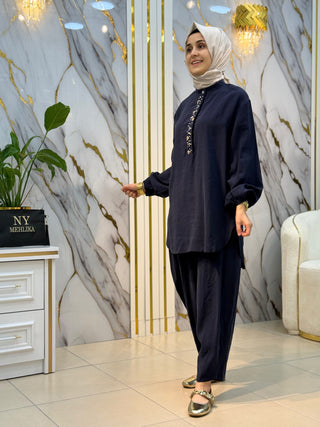 PUANE YAKA TAŞ İŞLEMELİ TAKIM 14422