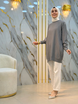 NY MEHLİKA ÇİZGİLİ SOĞUK İP TUNİK 3185