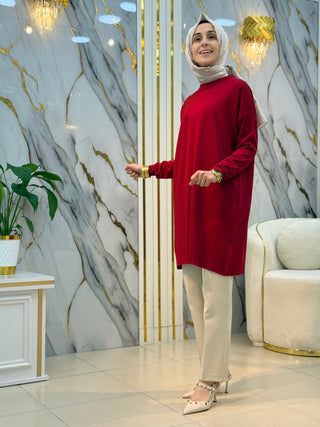 NY MEHLİKA YANI ÇİZGİ OMUZ DÜĞME DETAY TUNİK 35216