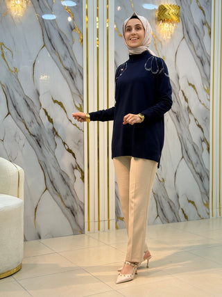 NY MEHLİKA OMUZLAR İŞLEMELİ SOĞUK İP TUNİK 267