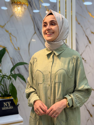 NY MEHLİKA KOZA NAKIŞ İŞLEMELİ OVERSİZE GÖMLEK 5401