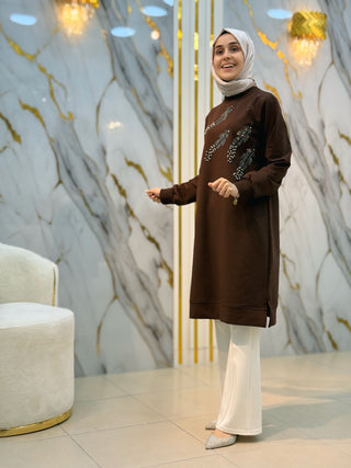 AYŞE AKAY TAŞ İŞLEMELİ İNCİ DETAYLI TUNİK 25515