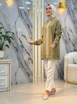 ARMİNE TREND YAKA FERMUARLI VE ŞERİT DETAYLI TUNİK 26YT 465