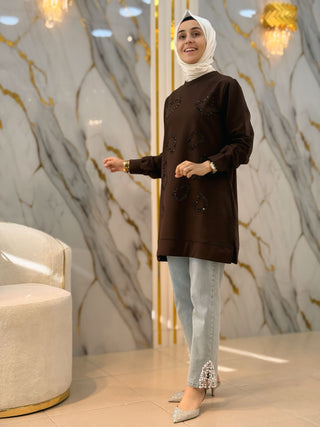 AYŞE AKAY PUL PAYET İŞLEMELİ 85 CM TUNİK 25224