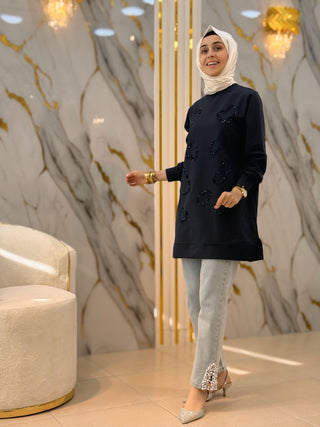 AYŞE AKAY PUL PAYET İŞLEMELİ 85 CM TUNİK 25224