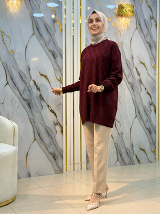 NY MEHLİKA KARE DESENLİ SOĞUK İP TUNİK 1040