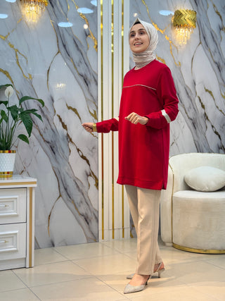 KADO ÖNÜ VE KOLU SİM ŞERİT DETAYLI TUNİK 257156