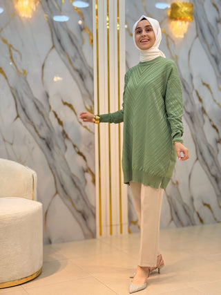 MEHLİKA V DESEN SOĞUK İP TUNİK 3192