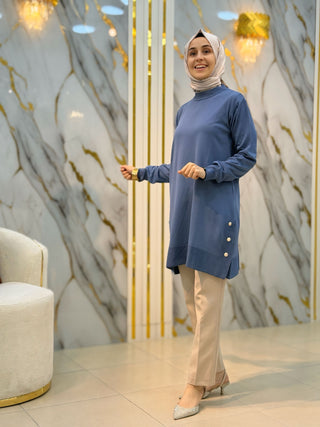 NY MEHLİKA DÜĞME DETAY SOĞUK İP TUNİK 34120