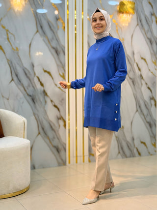 NY MEHLİKA DÜĞME DETAY SOĞUK İP TUNİK 34120