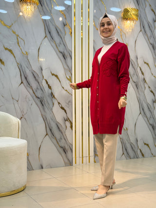 NY MEHLİKA YAKA GÜL İŞLEMELİ SOĞUK İP HIRKA 3302