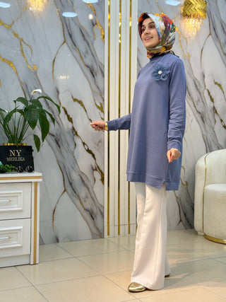 KADO ÖNÜ ÇİÇEK BRONŞLU DETAYLI TUNİK 262609